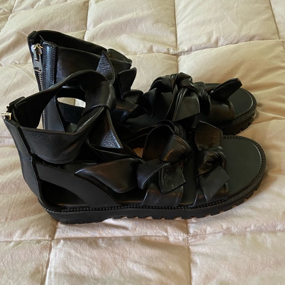 All Saints Leather Bow Gladiator Shoes - Picture 3 of 9